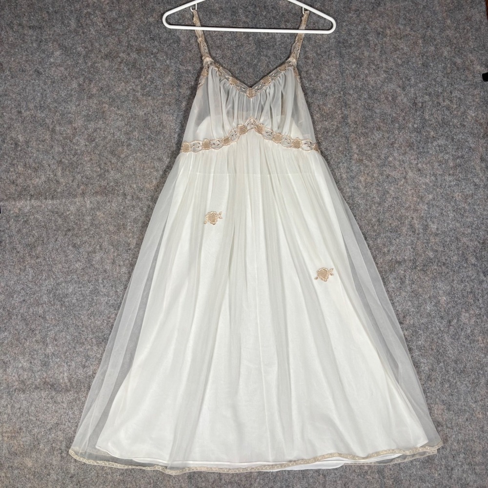 Seamprufe Nightgown Womens 34 White Vintage Lace Sheer Mesh Empire Waist Nightie